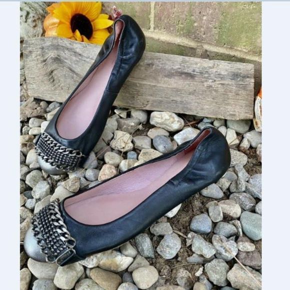 Joy & Peace Ballet Black/ Pewter Leather Chains Driving Flats Shoe Size US 6 - Picture 3 of 8
